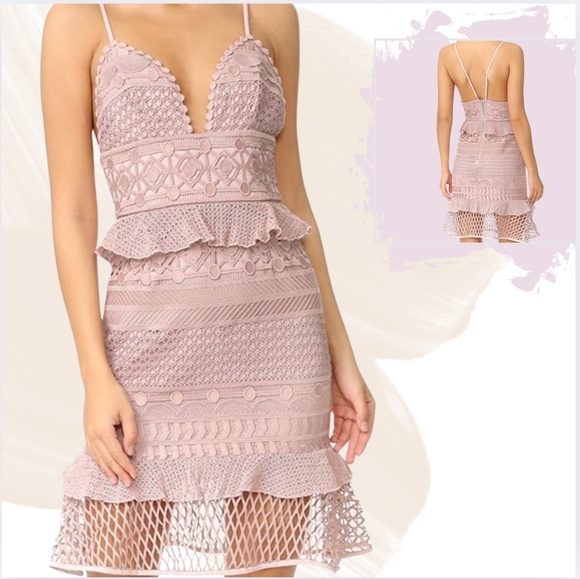 SAYLOR Dresses & Skirts - SAYLOR Dusty Rose Mixed Lace Midi Dress Adjustable Straps Size M